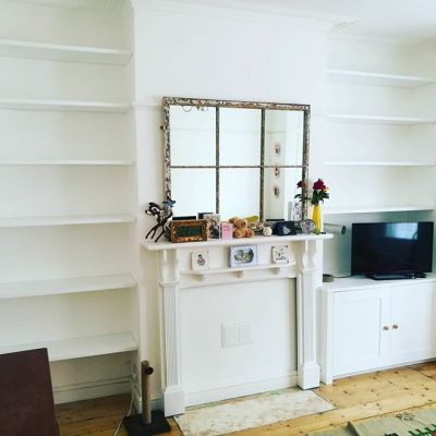 FLOOR-TO-CEILING SHELVES & ALCOVE CUPBOARD